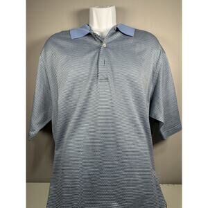 Peter Millar Polo Shirt XXL Blue Geometric Cotton Knit Golf Casual Korea